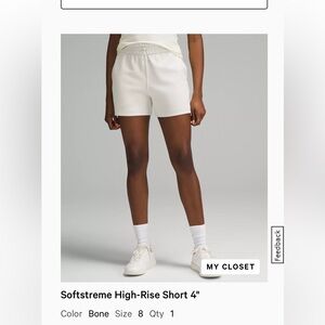 Lululemon Softstreme High Rise Short 4" Size 8 Bone Color